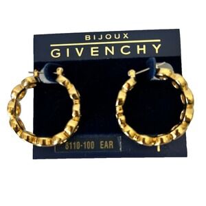 VTG Givenchy Bijoux Gold Tone G Logo Circle Link Hoop Earrings 1980s NOC New